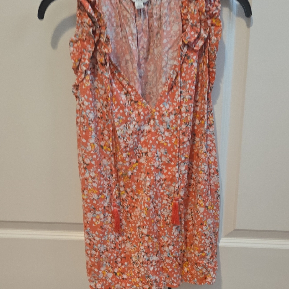 crown & ivy Floral Ruffle Blouse - Orange and White